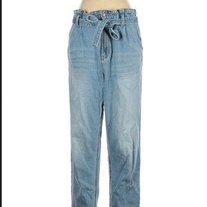 Paper bag Tie Belt Straight Leg High Waist Jeans